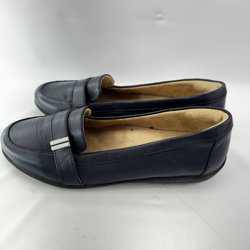 SOUL Naturalizer Navy Leather Loafers Womens 8W Wide Comfort Slip On Shoes - Picture 8 of 12